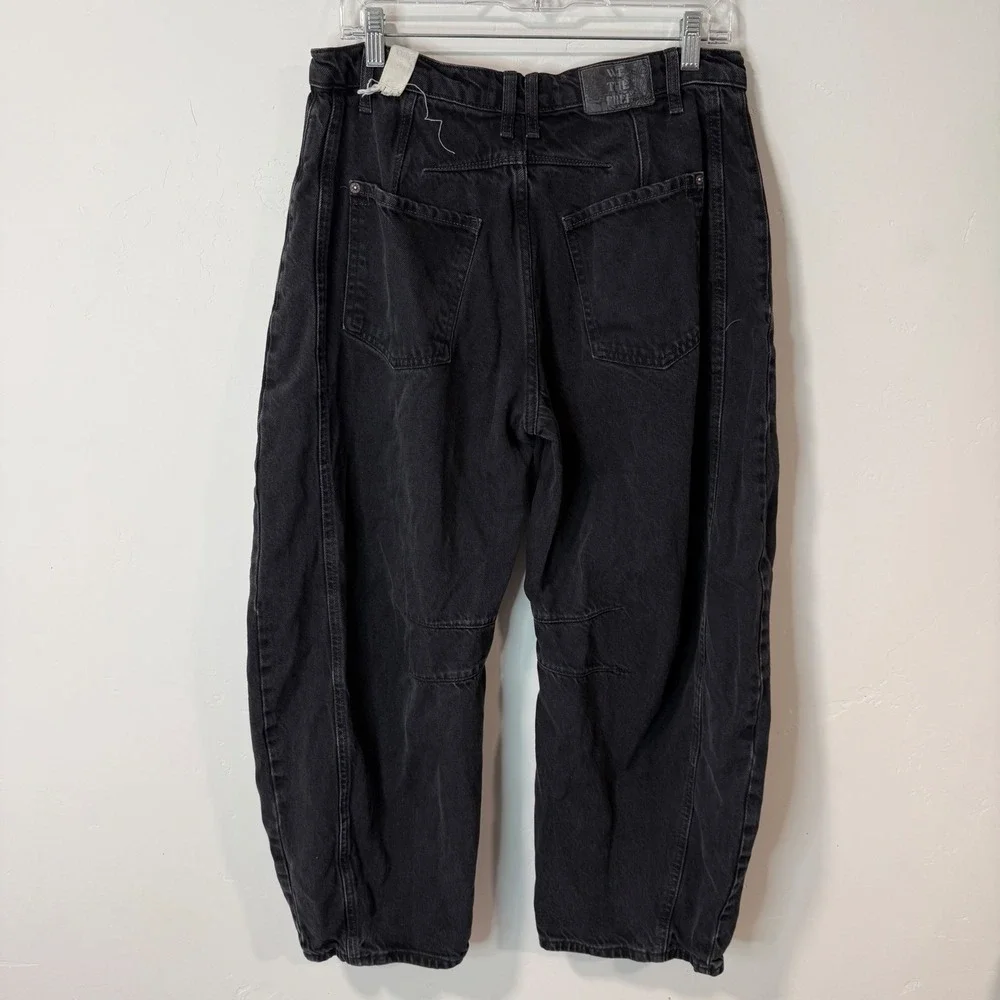 Free People We The Free Lucky You Barrel Jeans 29 Black Mid Rise Button Fly - Picture 7 of 9
